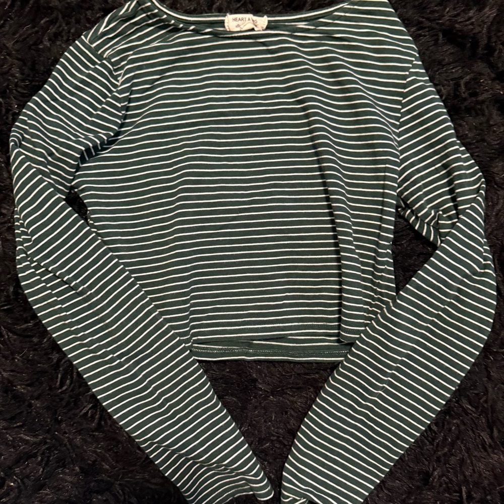 Heart Hips Green and White Striped Top